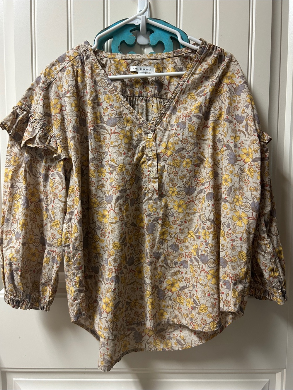Free assembly boho style Yellow Floral Ruffle-Sleeve